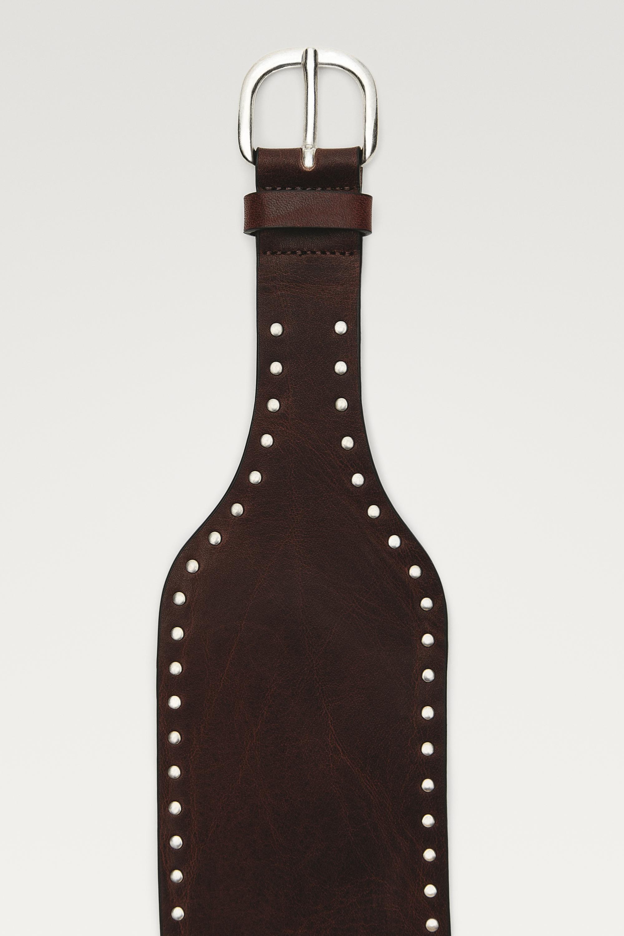 Nappa leather stud belt — Brown