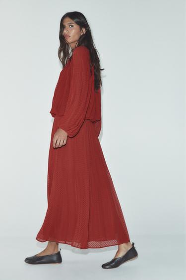PLEATED BELT MIDI SKIRT - Brick by Zara