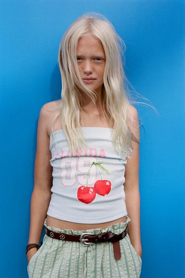 TOP BANDEAU TEXTO FRUTAS - Azul de Zara