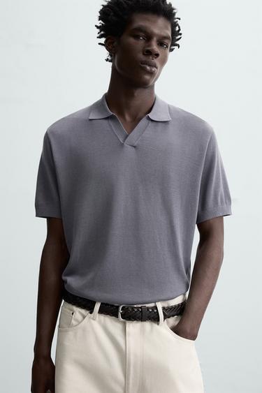 POLO PUNTO MEZCLA ALGODÓN - Gris / Azul de Zara