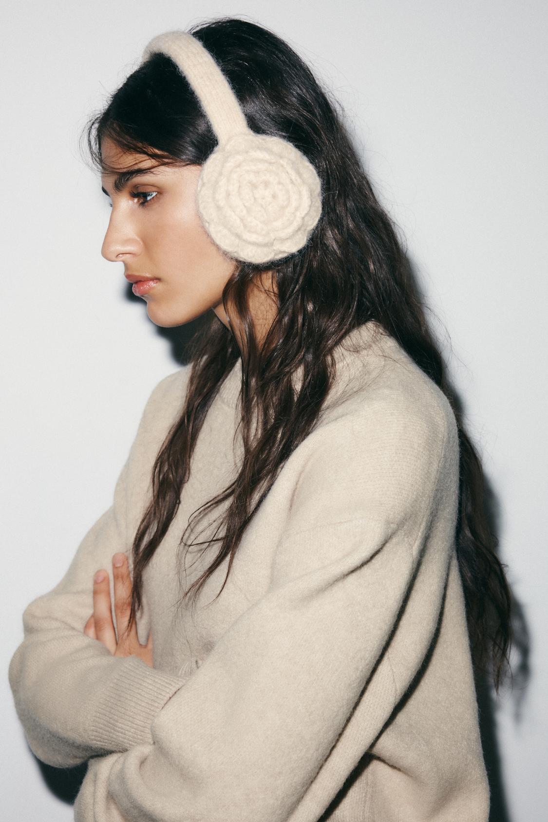 CROCHET KNIT FLORAL EARMUFFS
