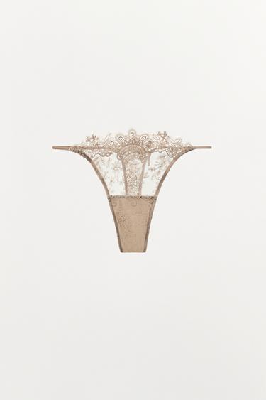 TANGA HLAČKE S ČIPKO - rožnato bež od Zare