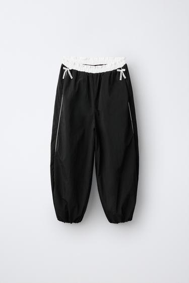 NYLON FLEECE TROUSERS WITH CONTRAST TRIM - Black by Zara