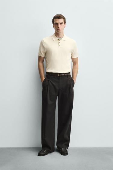 REGULAR FIT KNIT POLO SHIRT - Oyster-white by Zara