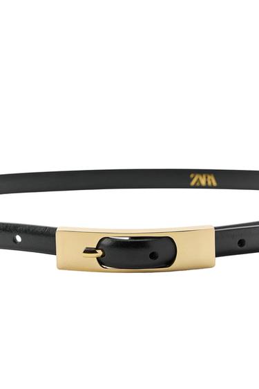 Zara THIN BELT WITH RECTANGULAR BUCKLE - Black