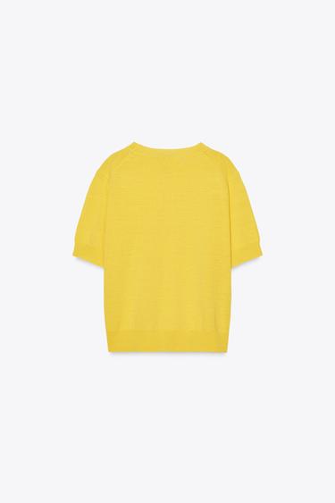 SHORT SLEEVE KNIT LINEN BLEND TOP - Yellow by Zara - Image 7