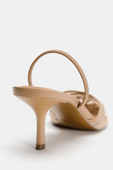 CHAUSSURES OUVERTES À L'ARRIÈRE EN MESH BRODÉ - Marron de Zara - Image 4