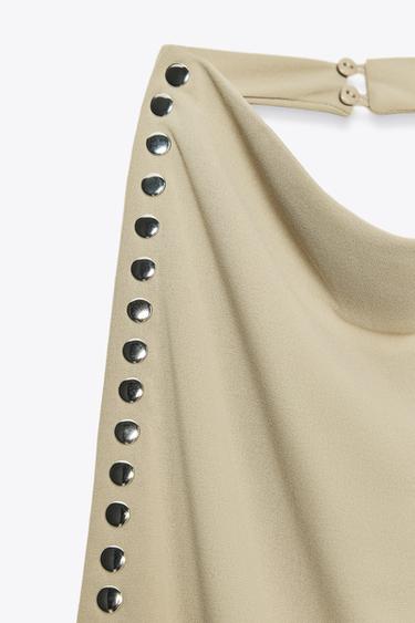 STUDDED HALTER DRESS - Grey green by Zara - Image 4