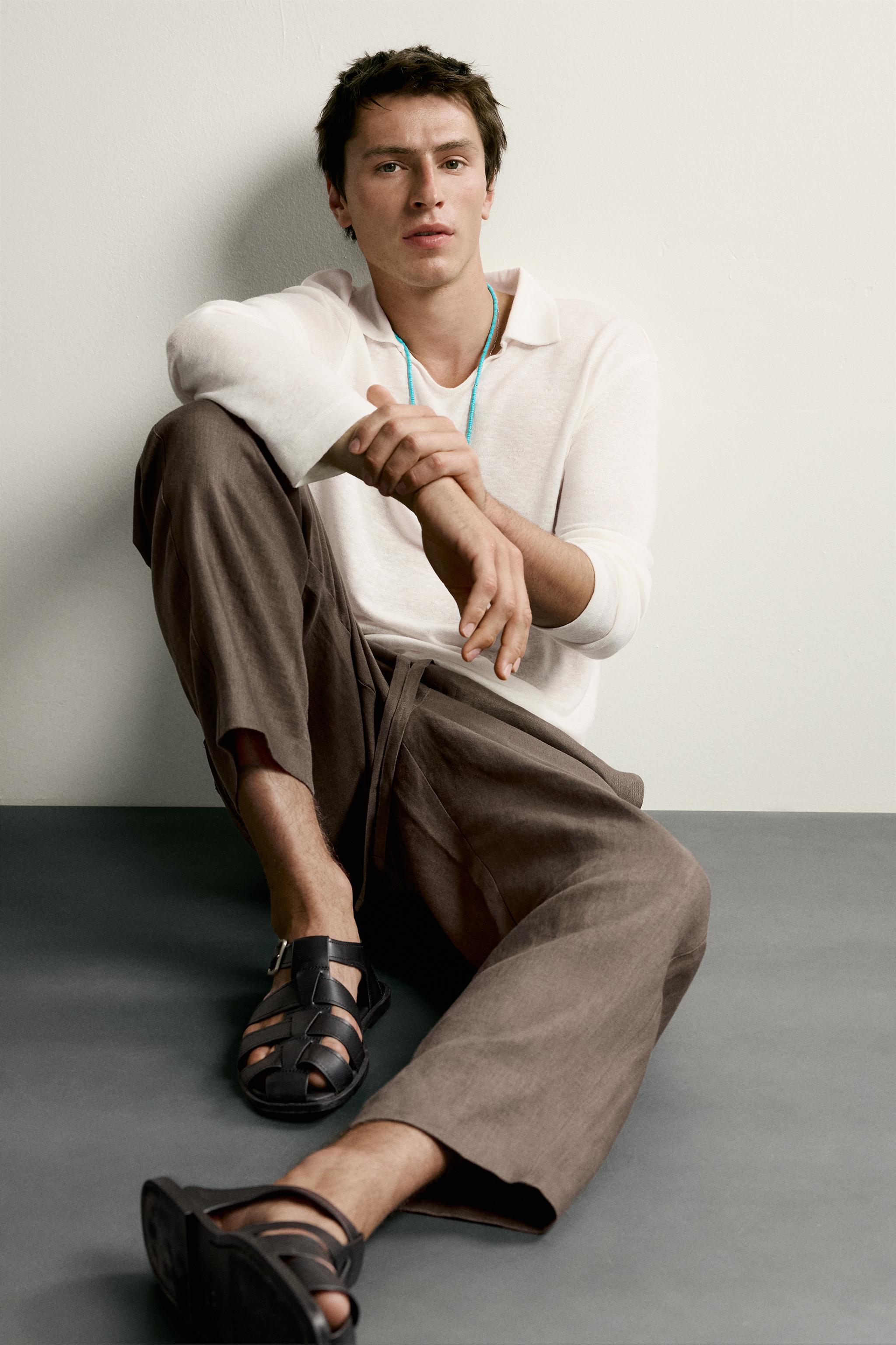 Zara %100 KETEN RELAXED FIT PANTOLON görsel 6