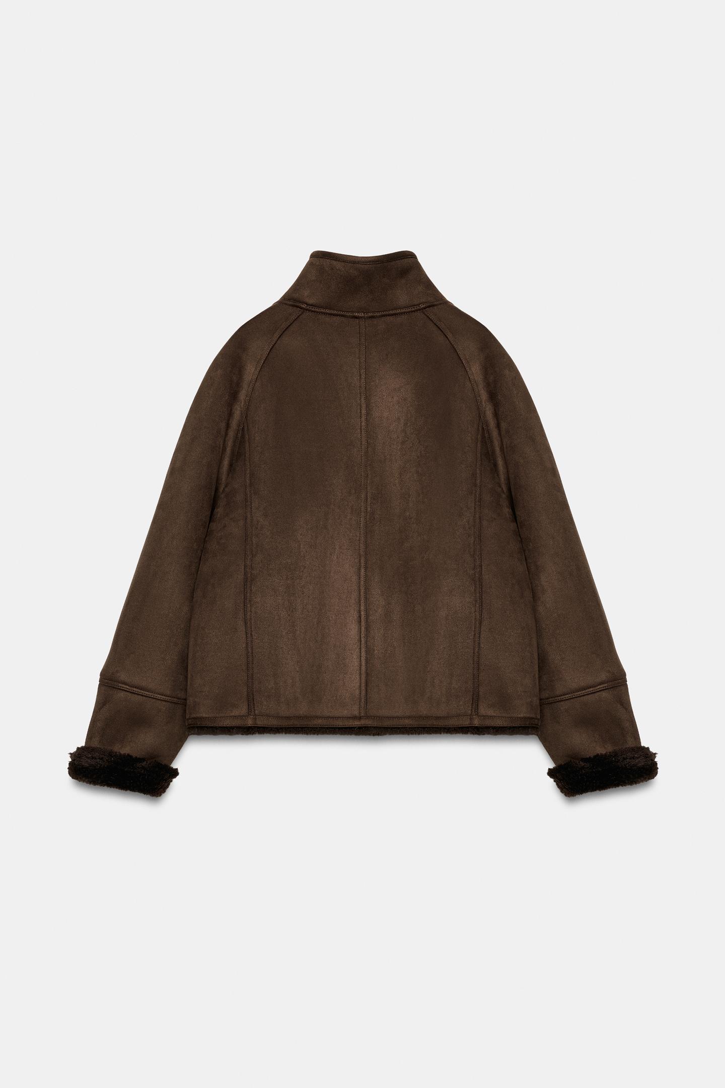 Женская куртка Zara ZW Collection Combined Faux Fur Effect, цвет: Коричневый — фото 8