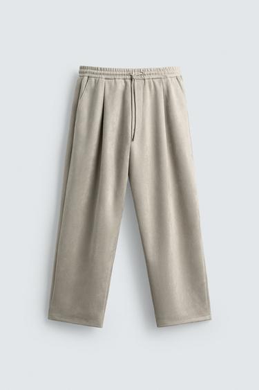 FAUX SUEDE PLEATED TROUSERS - Light grey by Zara