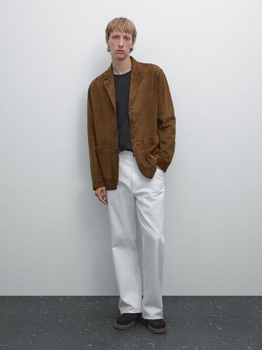Americana pespuntes piel ante - Marrón oscuro de Zara - Imagen 0