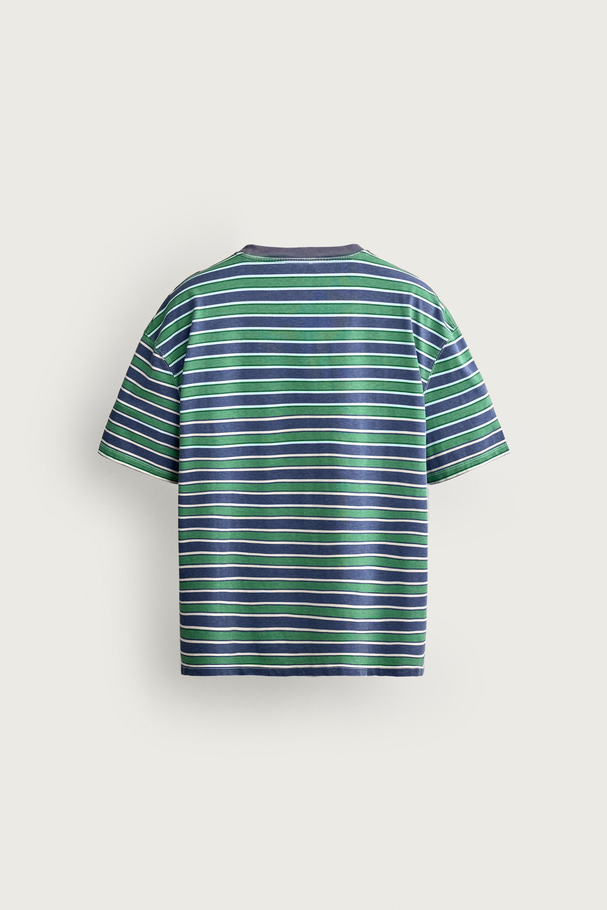 Мужские футболки Zara CROPPED FIT STRIPED T-SHIRT — фото 8