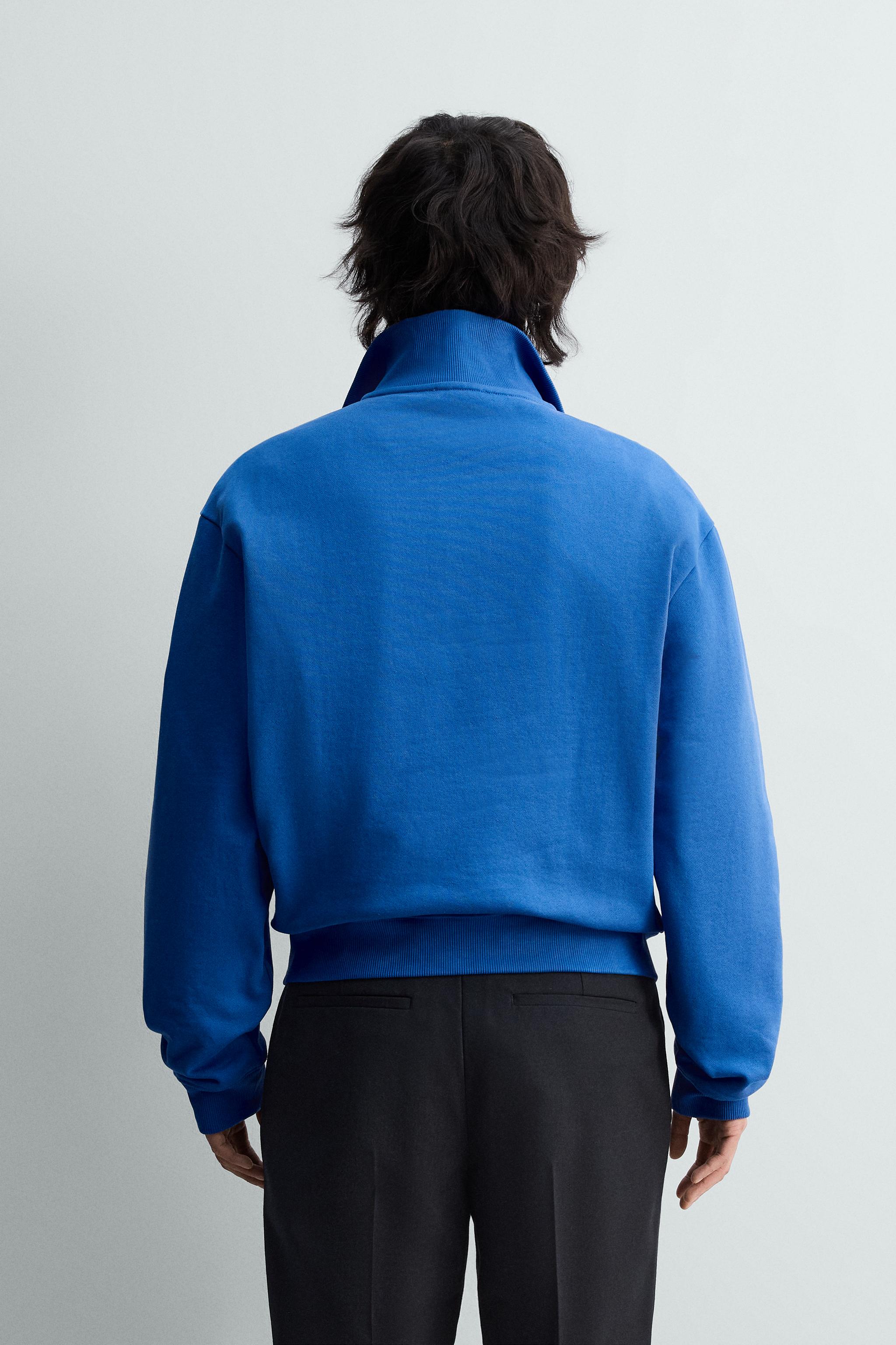 REGULAR FIT QUARTER-ZIP SWEATSHIRT - Blue | ZARA India