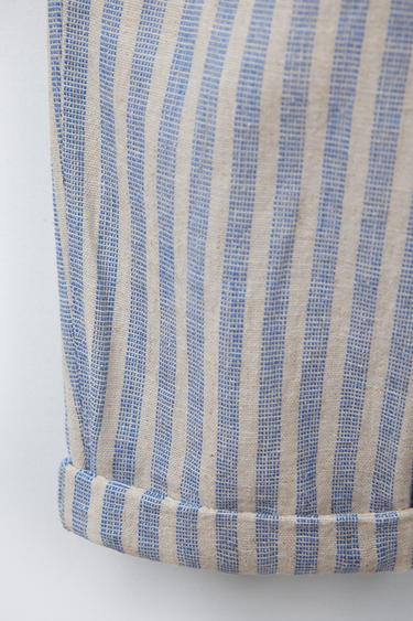 PANTALON À RAYURES EN LIN ET COTON - Bleu de Zara - Image 3