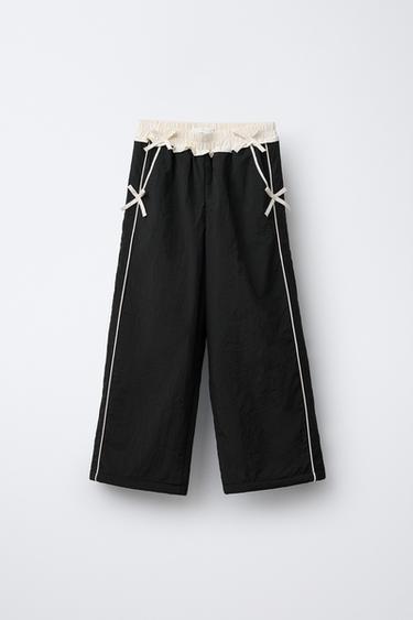 NYLON TROUSERS WITH FLEECE LINING AND BOWS - Black by Zara