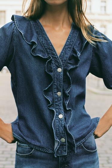Z1975 DENIM RUFFLE SHIRT - Mid-blue by Zara - Image 2
