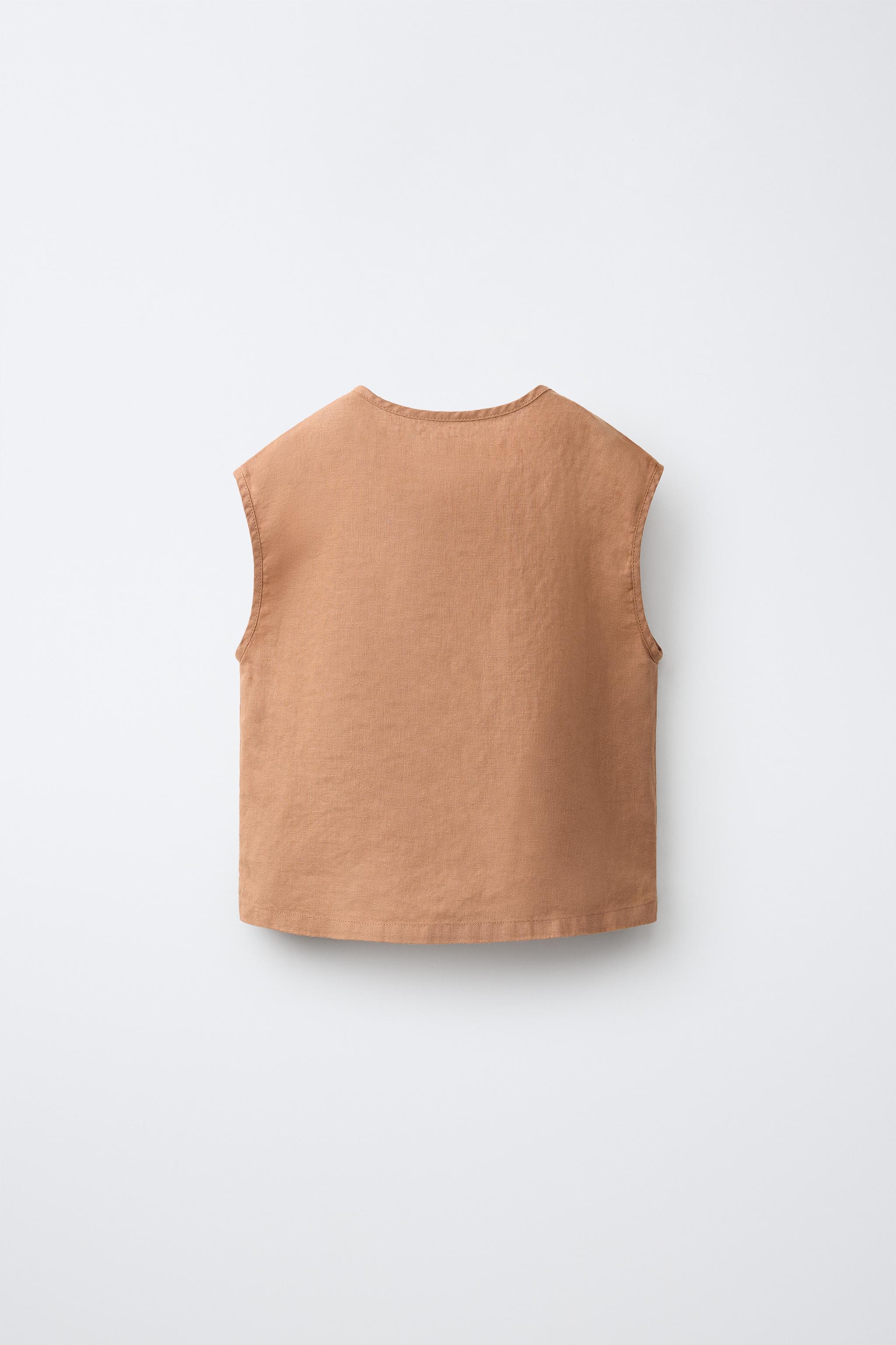 リネン100%ノースリーブシャツ - カッパーレッド | ZARA Japan / 日本
