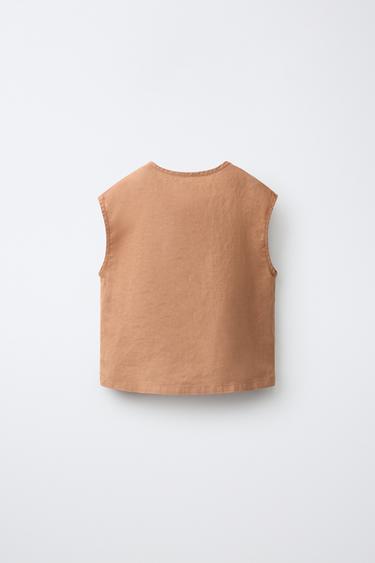 100% LINEN SLEEVELESS SHIRT - Russet by Zara - Image 1