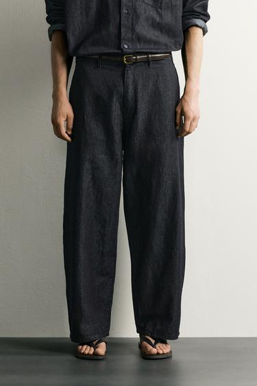 COTTON-LINEN LIGHTWEIGHT DENIM CHINO TROUSERS - Indigo by Zara