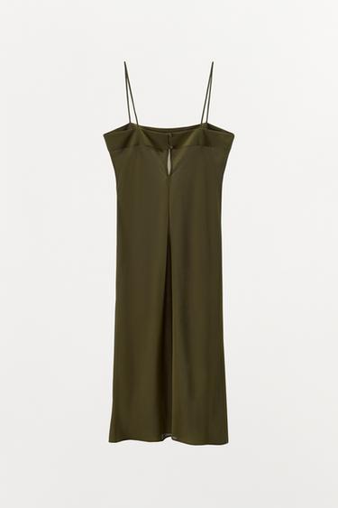 100% SILK STRAPPY MIDI DRESS - Green by Zara - Image 6