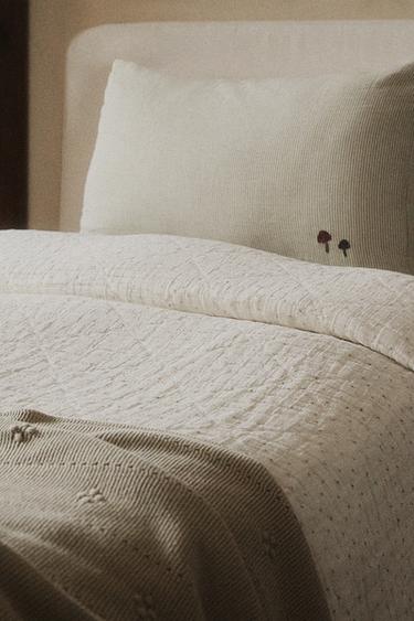 CHILDREN'S FLORAL MUSLIN BEDSPREAD - Green by Zara