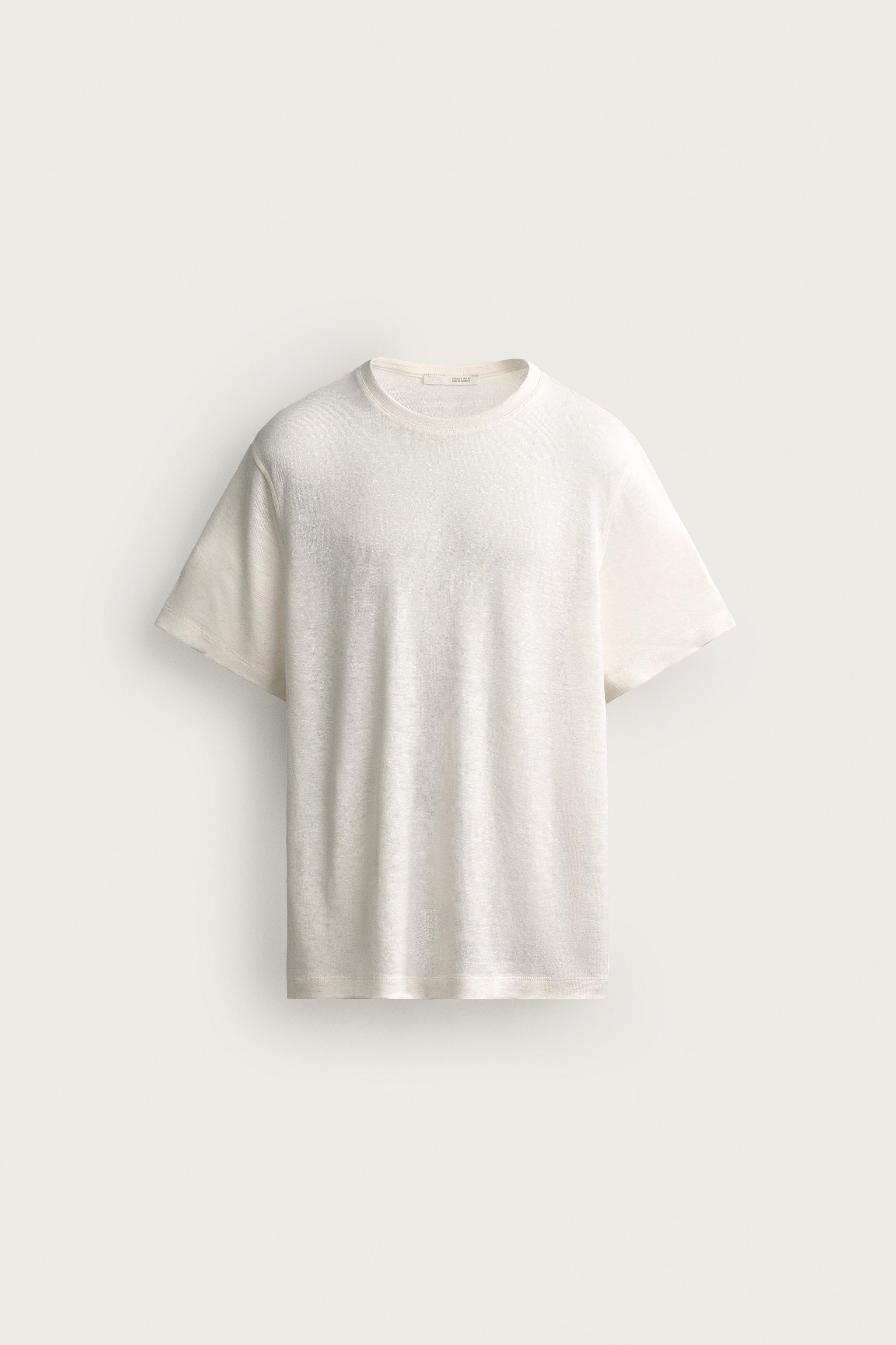 HEMP-VISCOSE REGULAR FIT T-SHIRT — Oyster-white