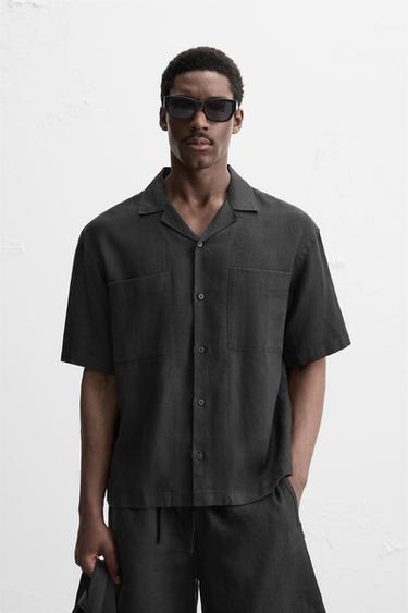 100% LINEN SHIRT - Black by Zara