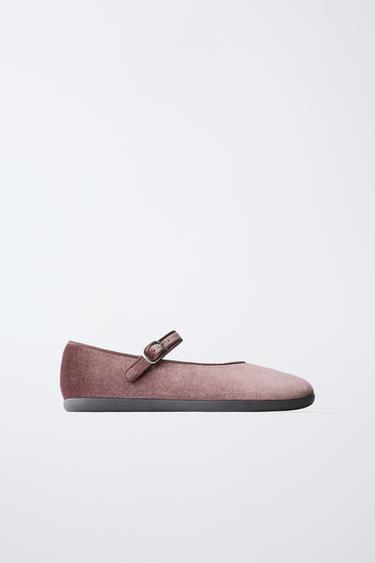 Zara VELVET BALLET FLATS - Pink