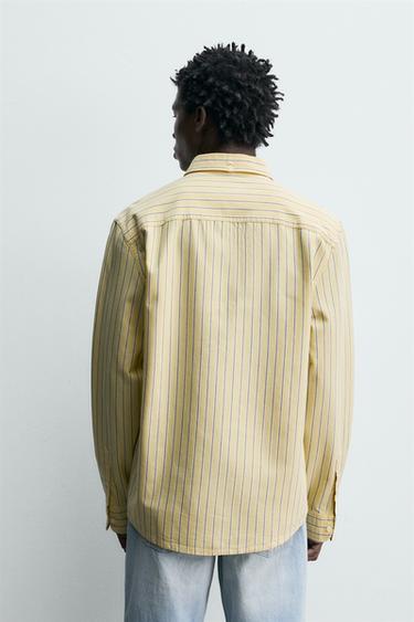 CHEMISE OXFORD À RAYURES - Jaune clair de Zara - Image 2
