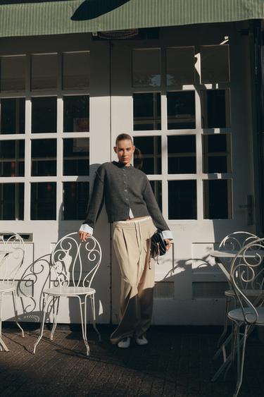Zara WIDE-LEG 雙層腰身長褲 - 沙色