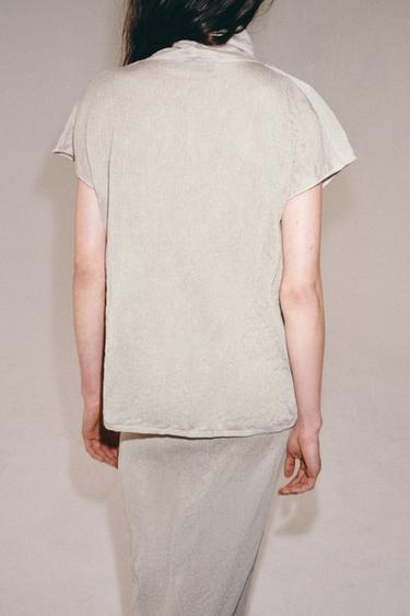 TOP NŒUD EN MAILLE EFFET FROISSÉ - Sable / Chiné de Zara - Image 2