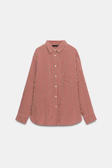 CHEMISE IMPRIMÉE RAYURES POCHE ZW COLLECTION - Écru / Rouge de Zara - Image 6