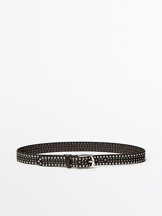 Nappa leather studded belt