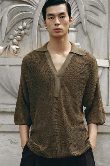KNITTED POLO SHIRT - Khaki by Zara