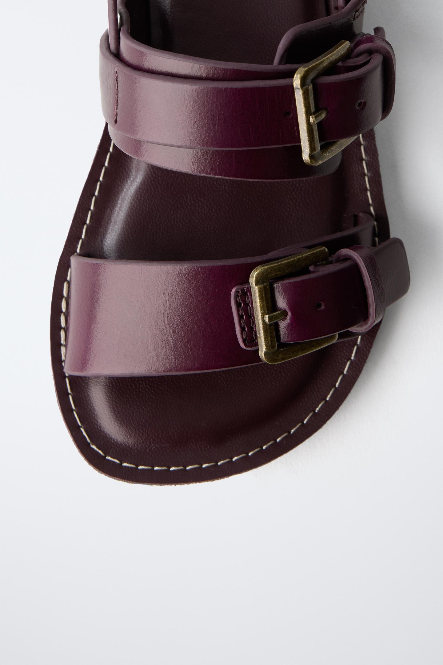 Детские сандалии Zara Leather, цвет: Баклажановый — фото 6