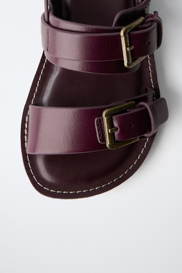 SANDALES EN CUIR - Violet aubergine de Zara - Image 5