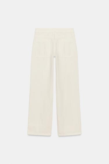 LOW-RISE EYELET STRAIGHT-LEG TROUSERS - Oyster-white by Zara - Image 8
