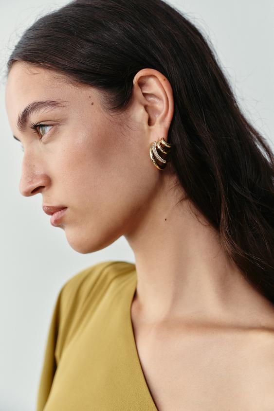 METAL RHINESTONE EAR CUFF EARRINGS - Golden by Zara - Image 1