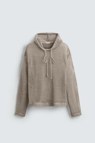 CROCHET TEXTURED SWEATSHIRT - Taupe grey by Zara - Image 6