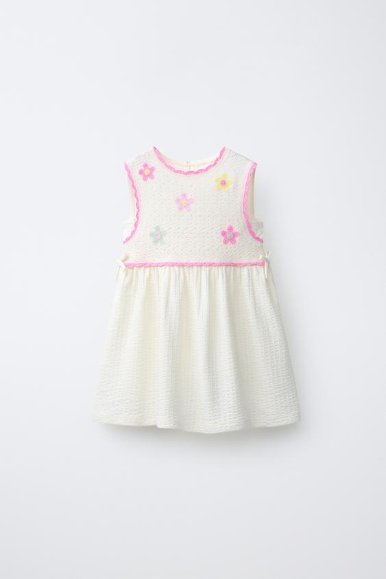 COMBINED TEXTURED FLORAL DRESS - Ecru by Zara - Image 0