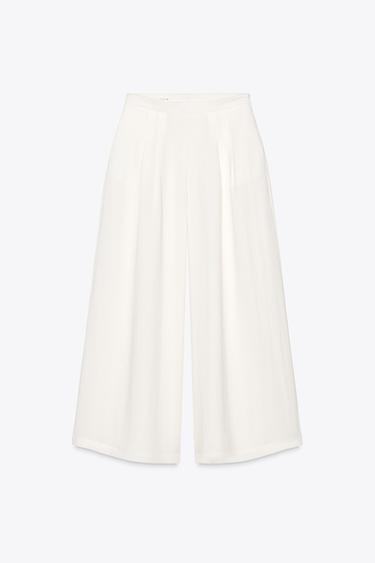 WIDE-LEG DARTED TROUSERS - Oyster-white by Zara - Image 2