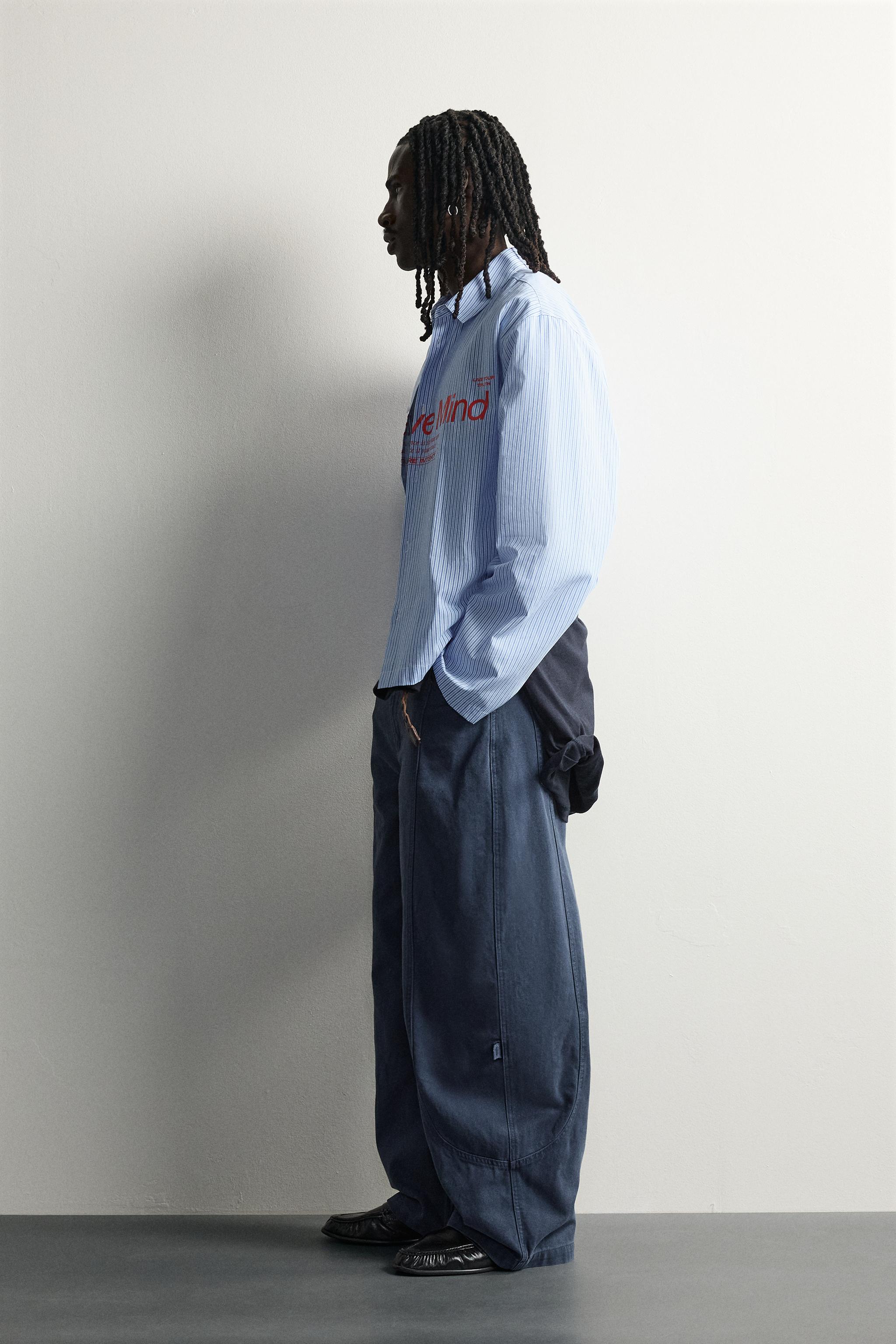 CHEMISE RELAXED FIT RAYURES INSCRIPTION IMPRIMÉE