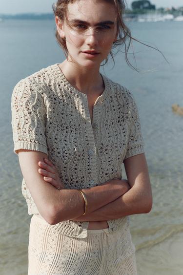 GILET EN MAILLE OUVERTE - Beige de Zara - Image 1