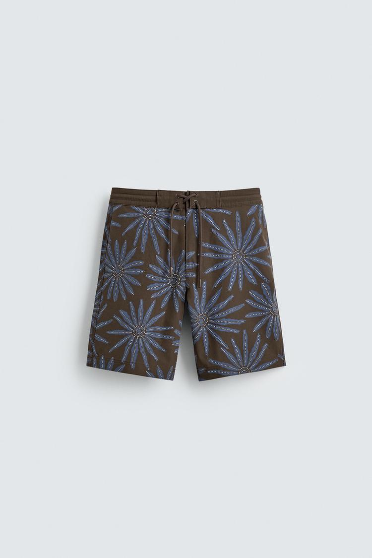ZARA LONG FLORAL PRINT SWIMMING TRUNKS