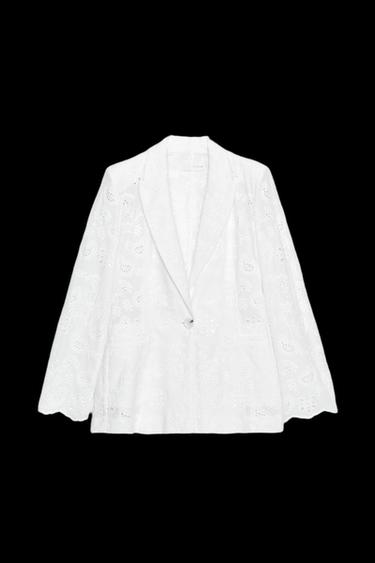 BLAZER ENTALLADA HOMBRERAS BORDADOS PERFORADOS - Blanco de Zara