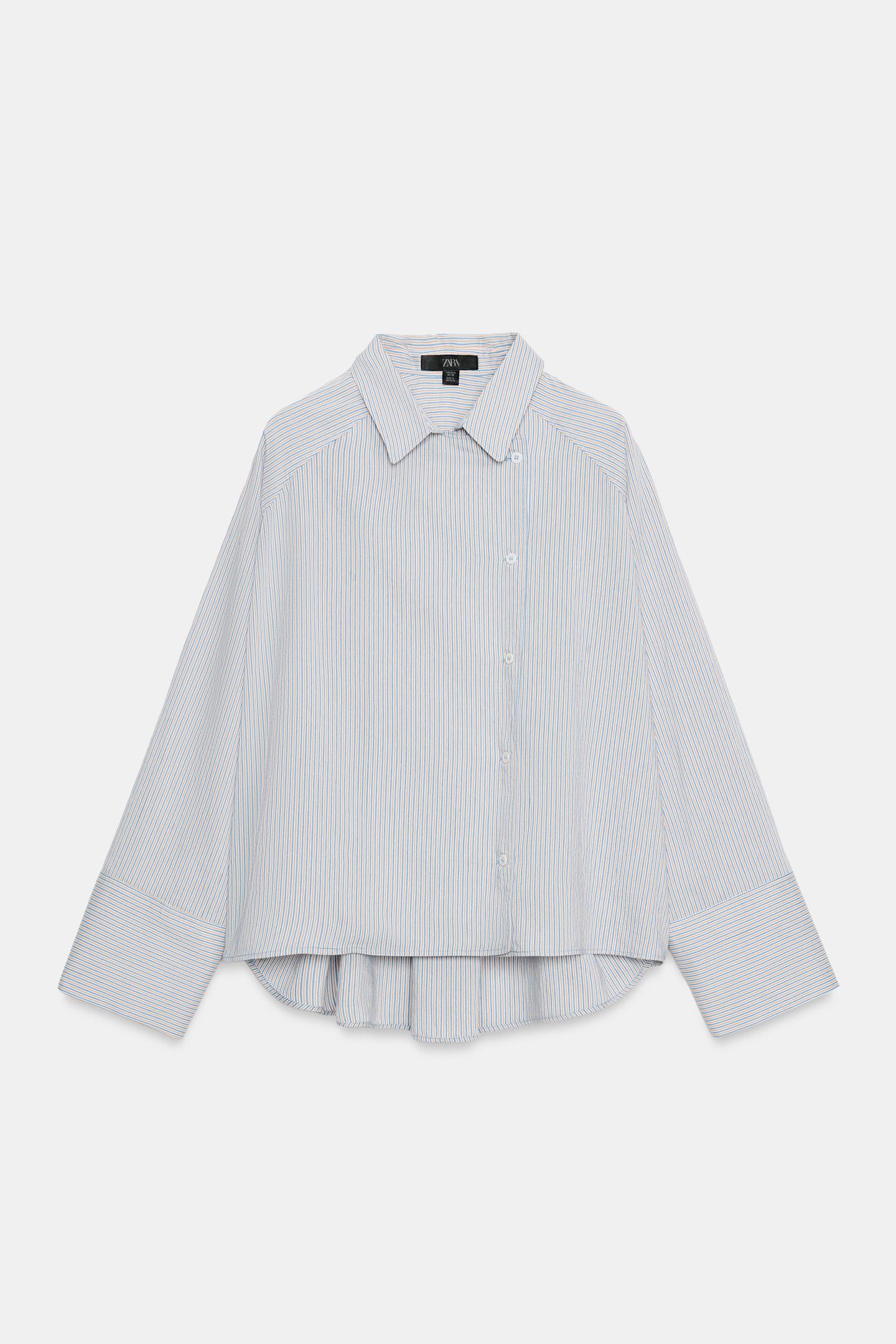 Женская рубашка Zara ZW Collection Striped Crossover, цвет: Синий — фото 8