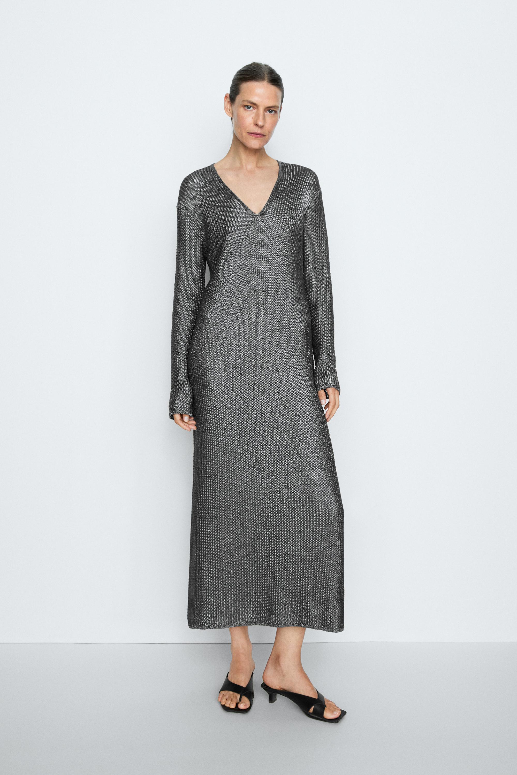 zara knitted maxi dress Zara - Long Knit Dress - Dark Navy - M