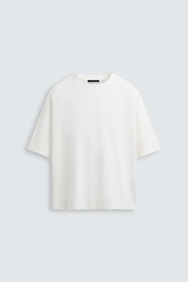 Zara WASHED LIGHT WEIGHT BOXY FIT T-SHIRT - Oyster-white
