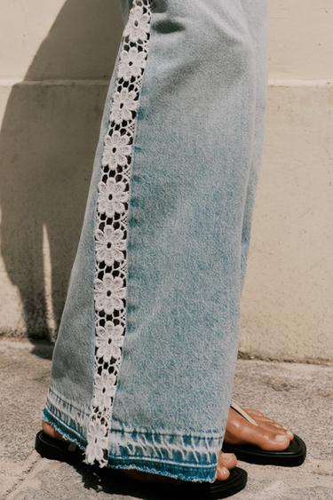 Z1975 WIDE-LEG HIGH-WAIST JEANS WITH CROCHET TRIM - Mid-blue by Zara - Image 5